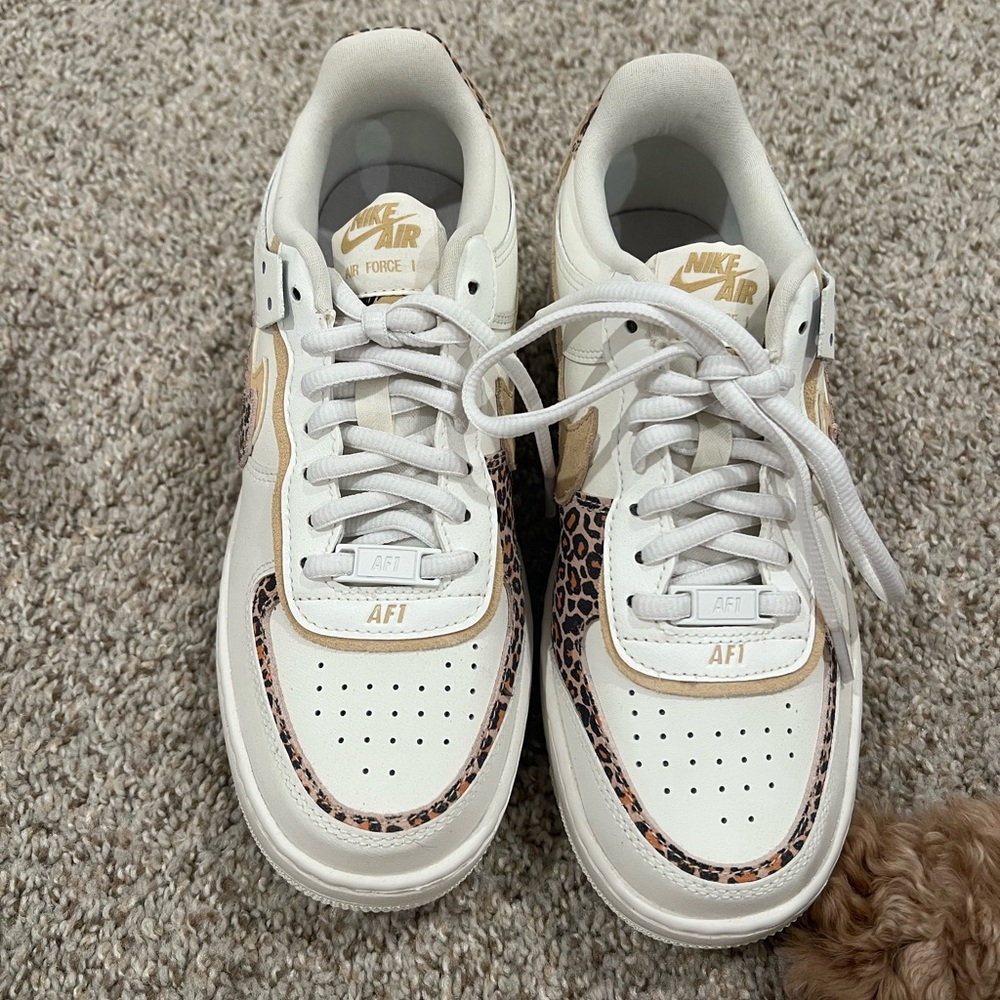 Nike Air Force 1 White and Leopard Sneakers